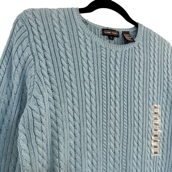NWT Vintage Jeanne Pierre Cable Knit Cotton Sweater Blue Crewneck Women’s Small - Picture 3 of 9